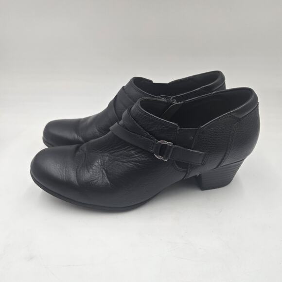 Clarks Collection Valerie 2 May Black Leather Ankle Boot Size 8.5 M Comfort Clog - Picture 3 of 7